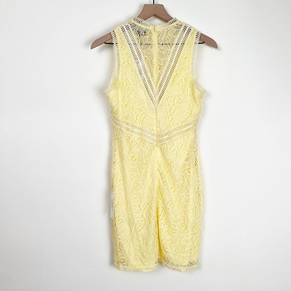 New Bardot Aubrey Lace Mini Dress Sheer Floral Sleeveless Sexy Wedding Guest - M - Picture 7 of 8